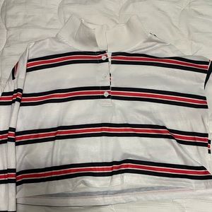 long sleeved collared striped crop top (size M)